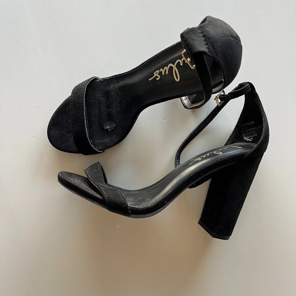 Black Suede Ankle Strap Heels - Picture 1 of 5